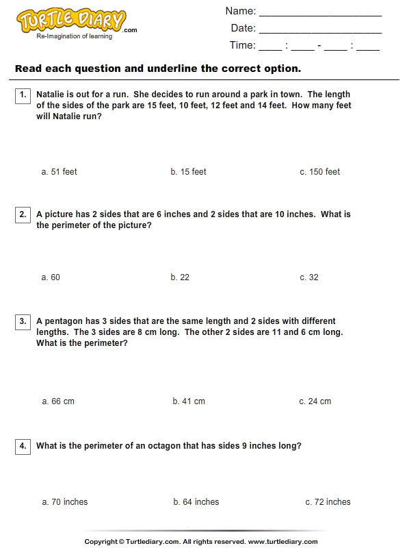 Word Problems on Perimeter | Turtle Diary Worksheet