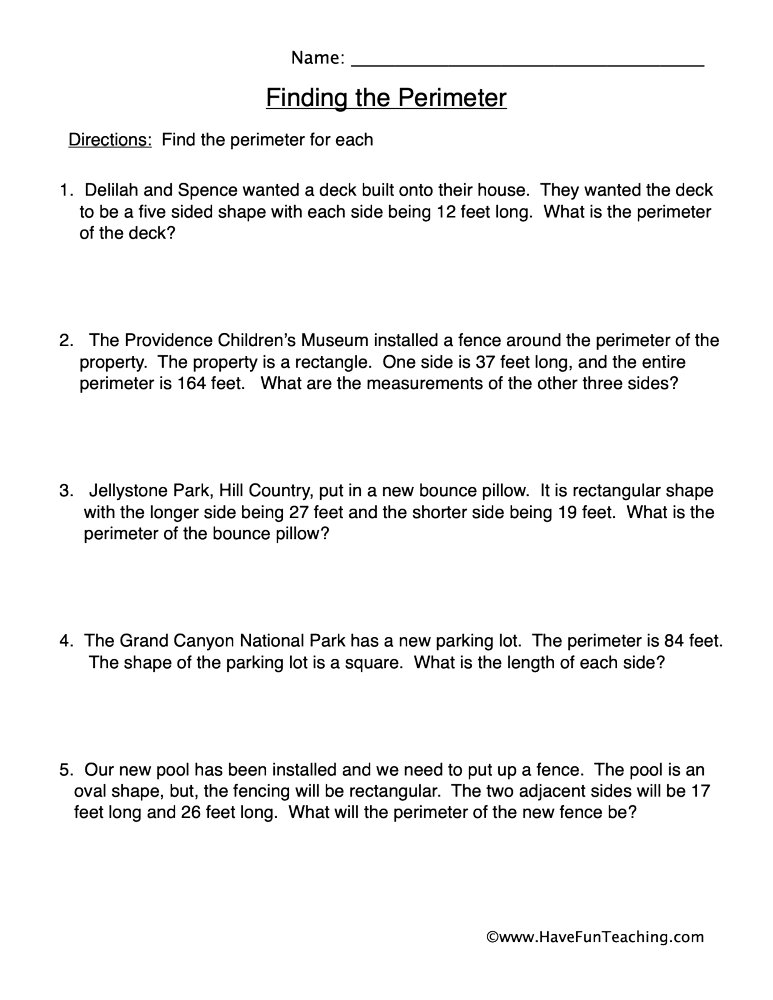 Solving Perimeter Word Problems Worksheet  