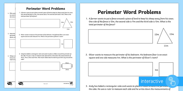 Y3 Perimeter Word Problems Worksheet (teacher made) - Twinkl