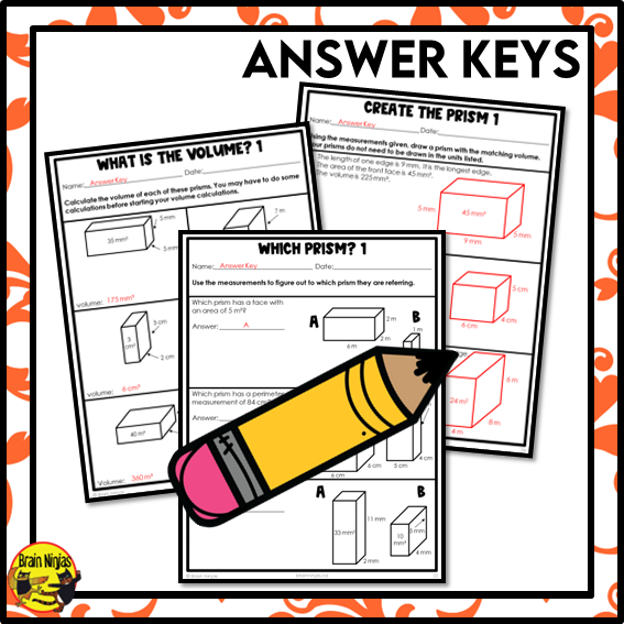 Volume Area and Perimeter of Rectangular Prisms Math Worksheets ...