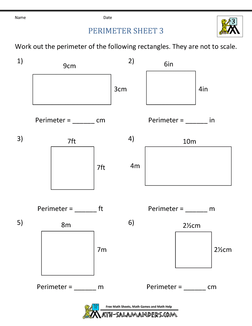 Perimeter Worksheet 3Rd Grade