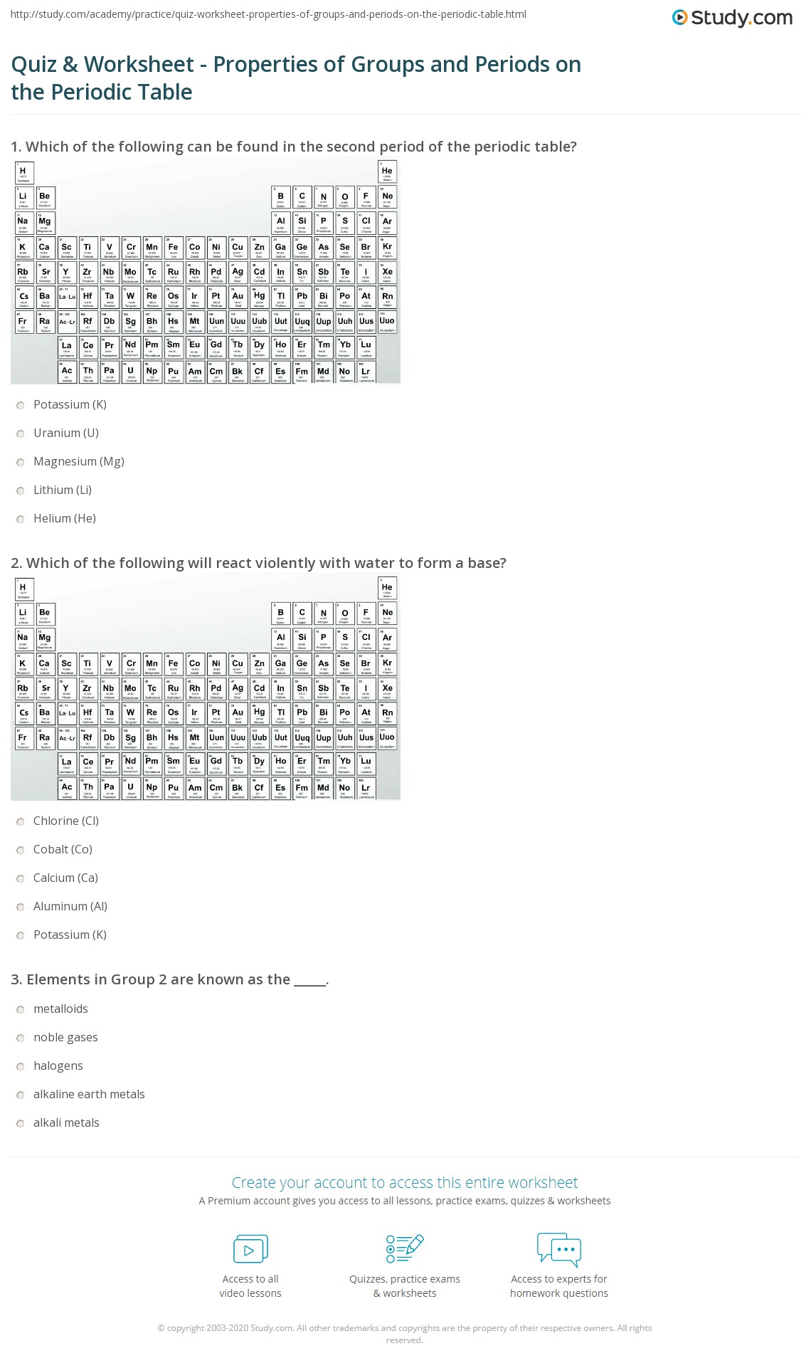 Quiz &  Worksheet - Properties of Groups and Periods on the ...