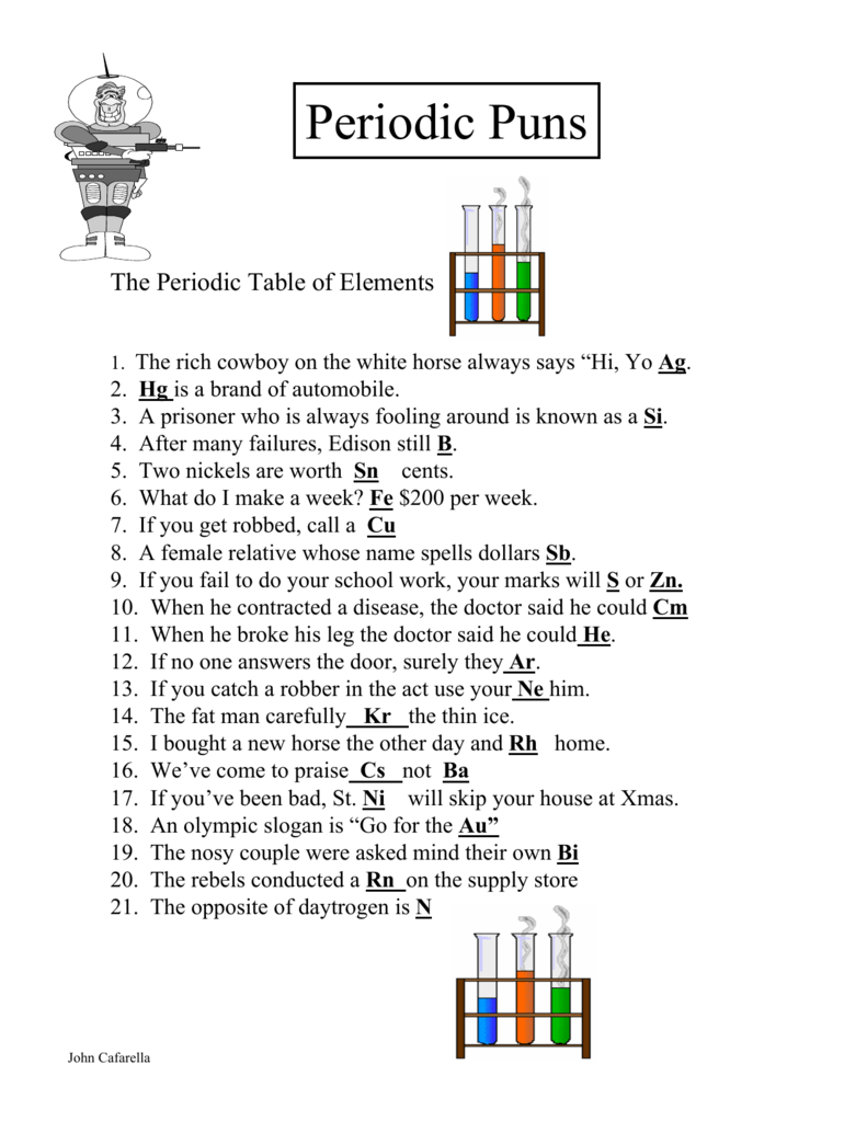 Periodic Puns - Science Gnus - Worksheets Library