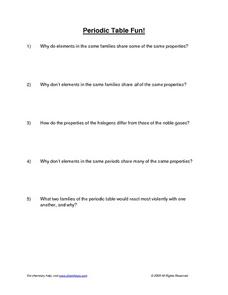 Periodic Table Fun! Worksheet for 10th - 12th Grade | Lesson Planet