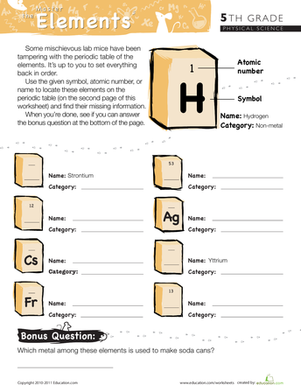 periodic table of elements worksheet for middle school