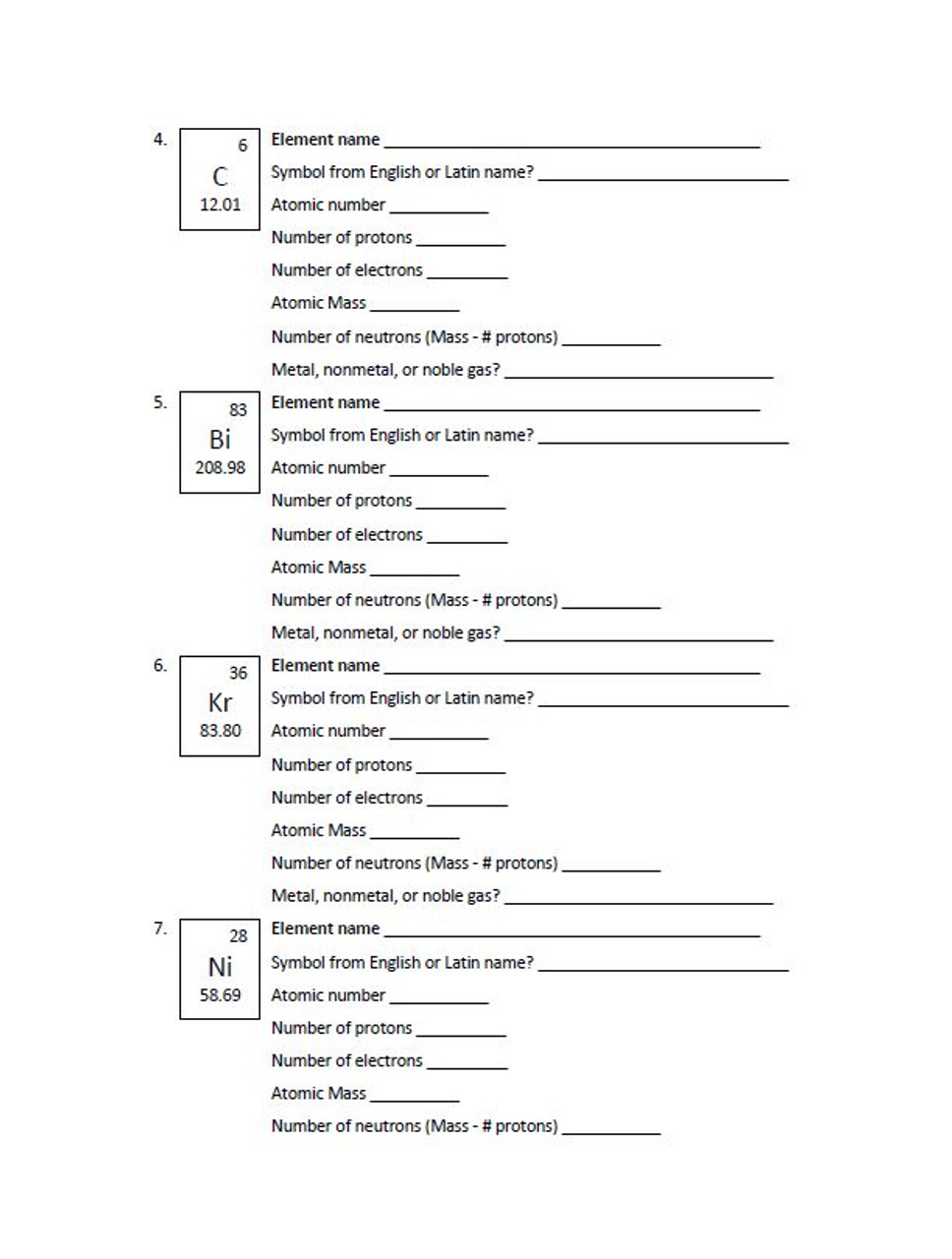 Periodic Table Elements Worksheet | sincovaga.com.br