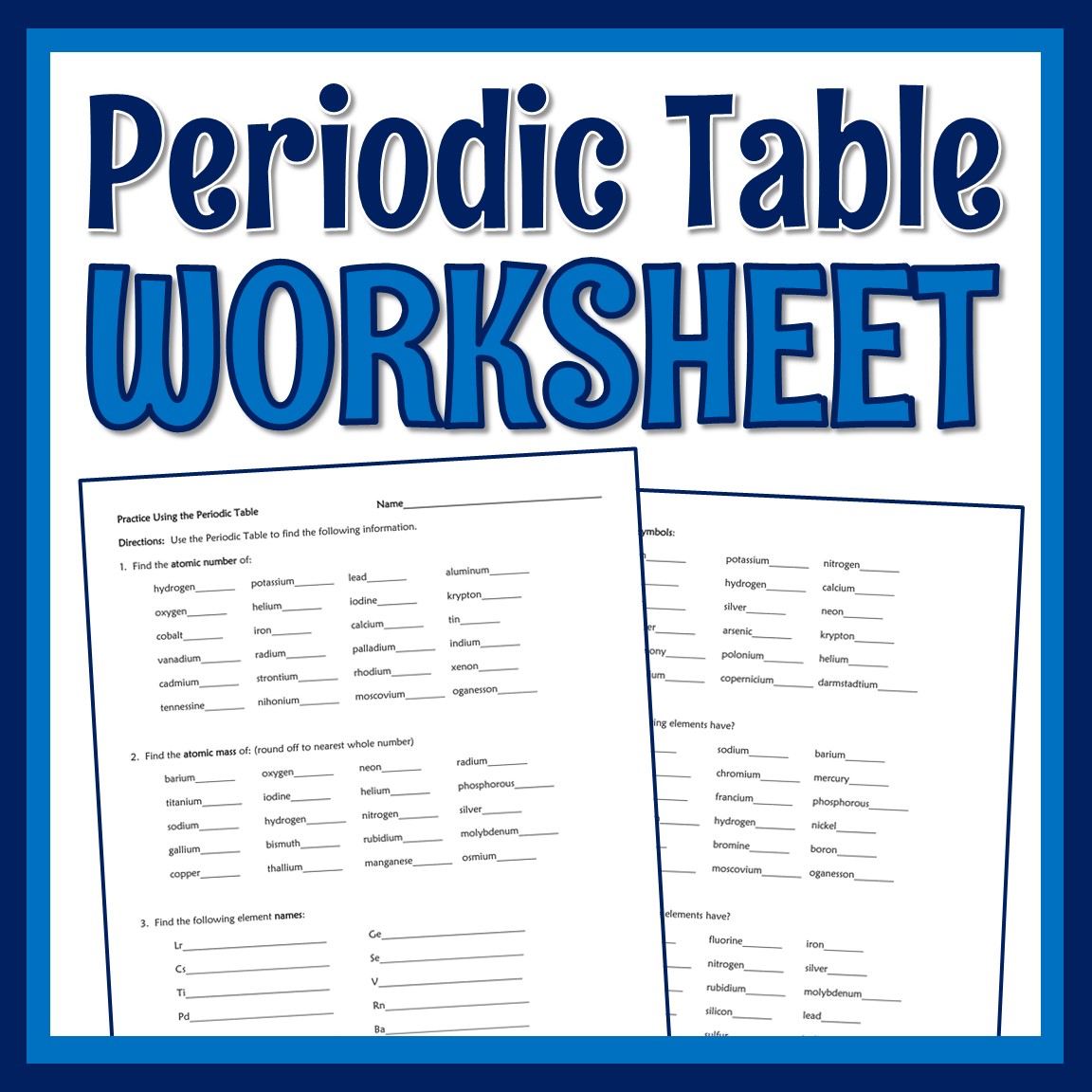 Elements of the Periodic Table Worksheet - Flying Colors Science