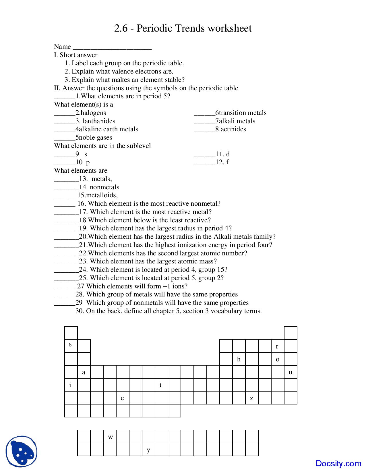 Chemistry Periodic Table Worksheet Answer Key | Chemistry ...