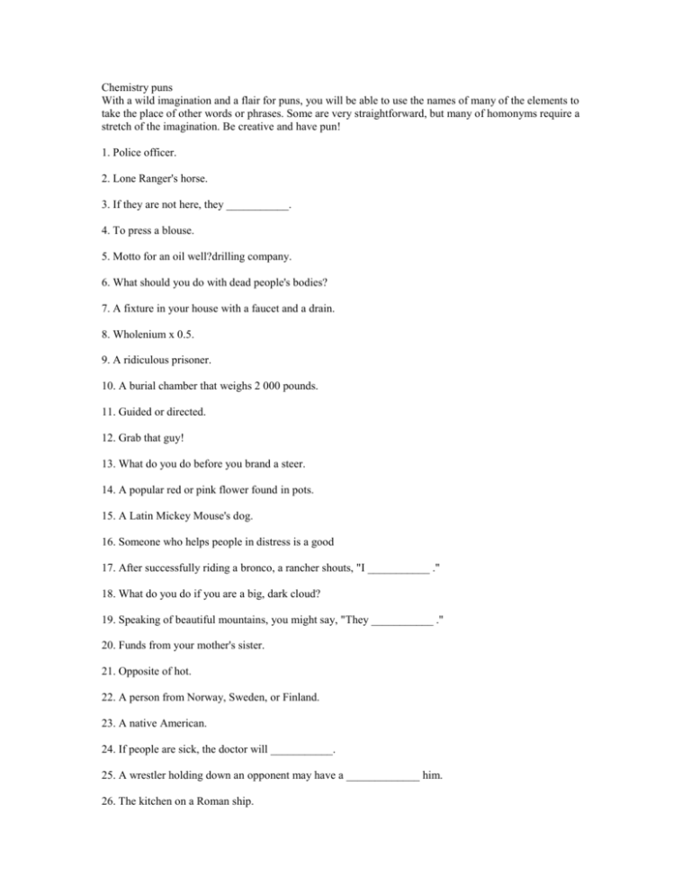 Chemistry puns Vincent Worksheets Library