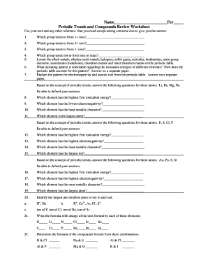 periodic table trends worksheet answer key