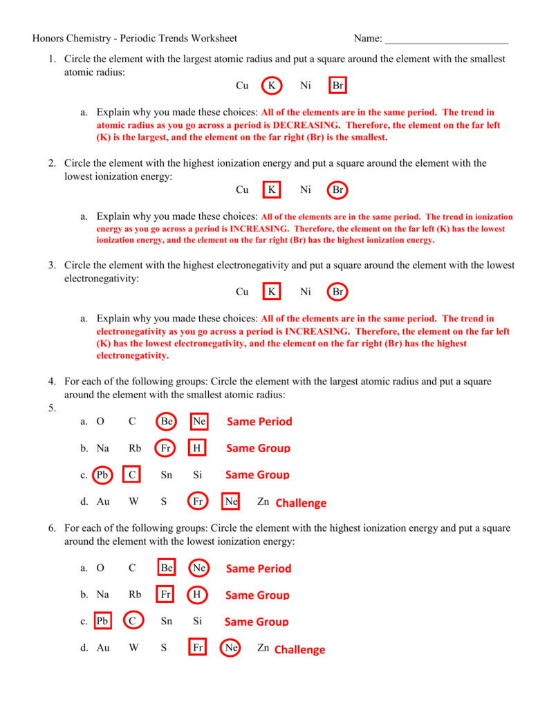 periodic table trends worksheet answers