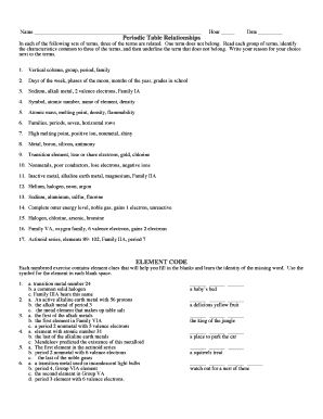 periodic table worksheet answers key