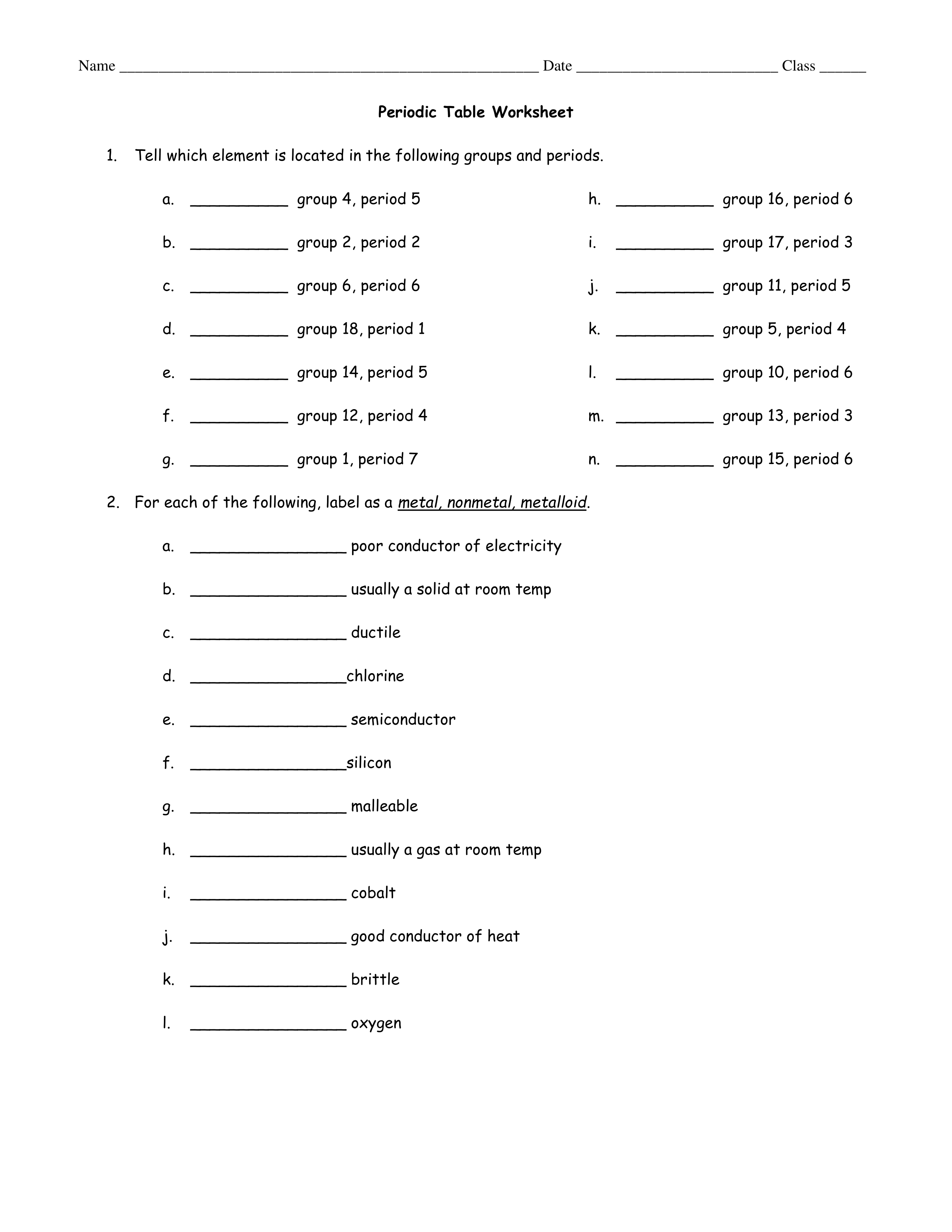Periodic Table Worksheet - Alicia Barrett | Library | Formative