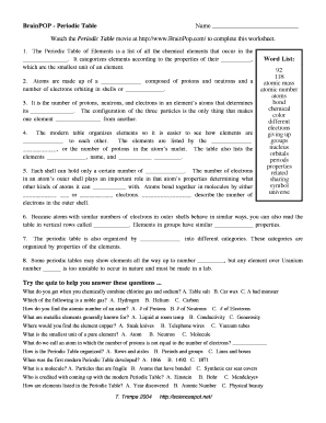 Brainpop Periodic Table Of Elements Worksheet Answer Key - Fill ...
