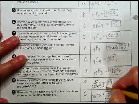 AM Answers to 11.1 Permutation and Combination Worksheet