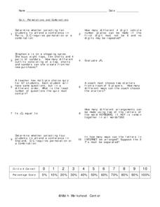 Permutations and Combinations Worksheet for 11th - 12th Grade ...