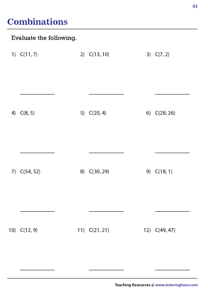 permutations and combinations worksheet with answers