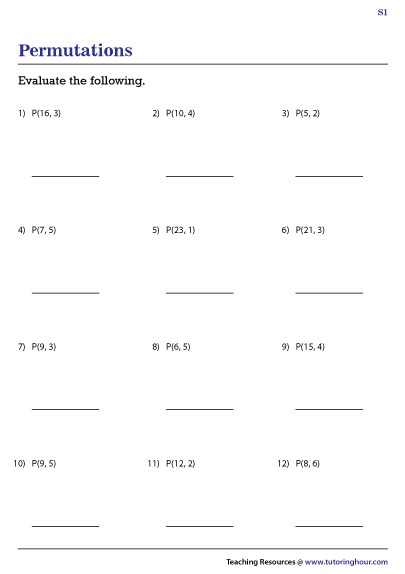 Permutation Worksheets