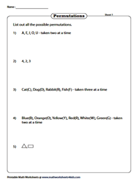 Permutation Worksheets