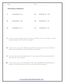 Permutations Worksheets