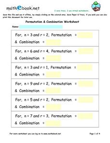 Permutation and Combination Worksheet Worksheet for 7th - 9th ...