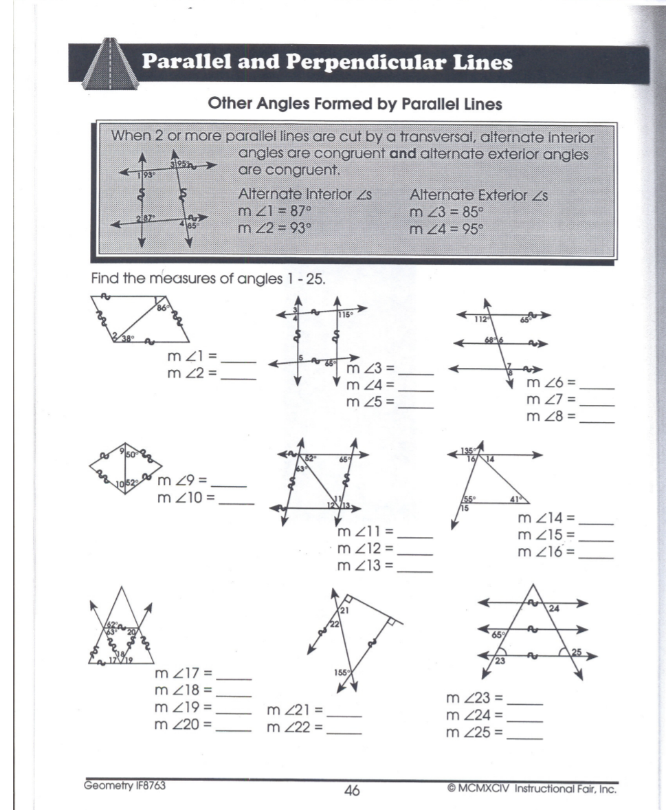 Solved Parallel and Perpendicular Lines Other Angles Formed ...