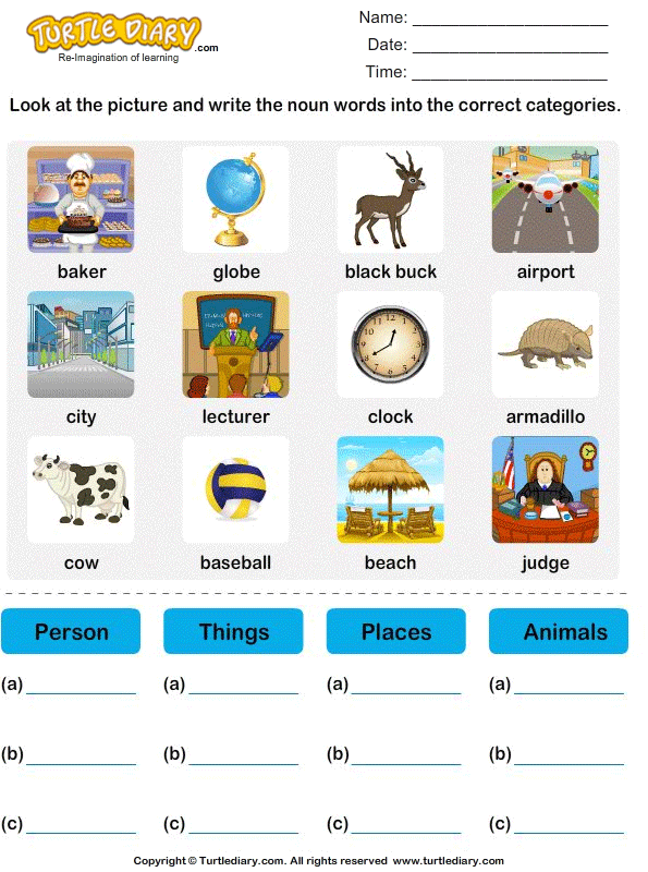 person place or thing worksheet