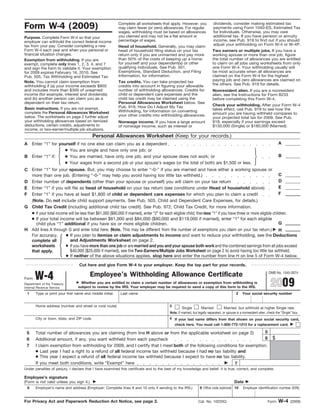 Form W-4-Personal Allowances Worksheet | PDF