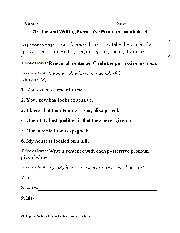 personal and possessive pronouns worksheet
