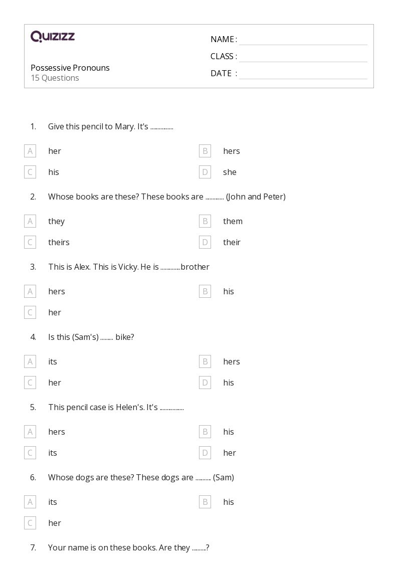 personal and possessive pronouns worksheet