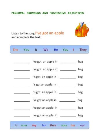 personal and possessive pronouns worksheet