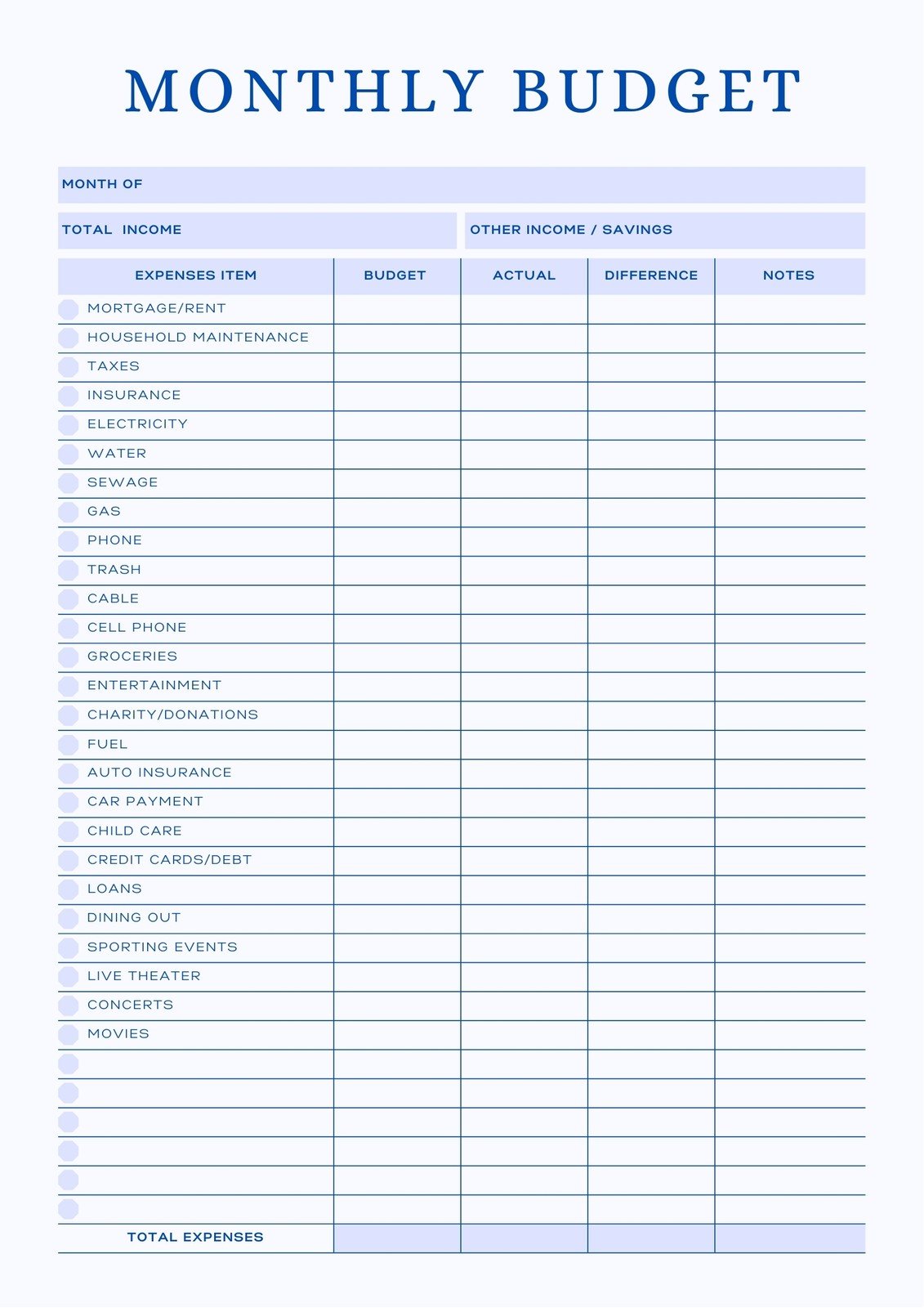 personal budget worksheet free