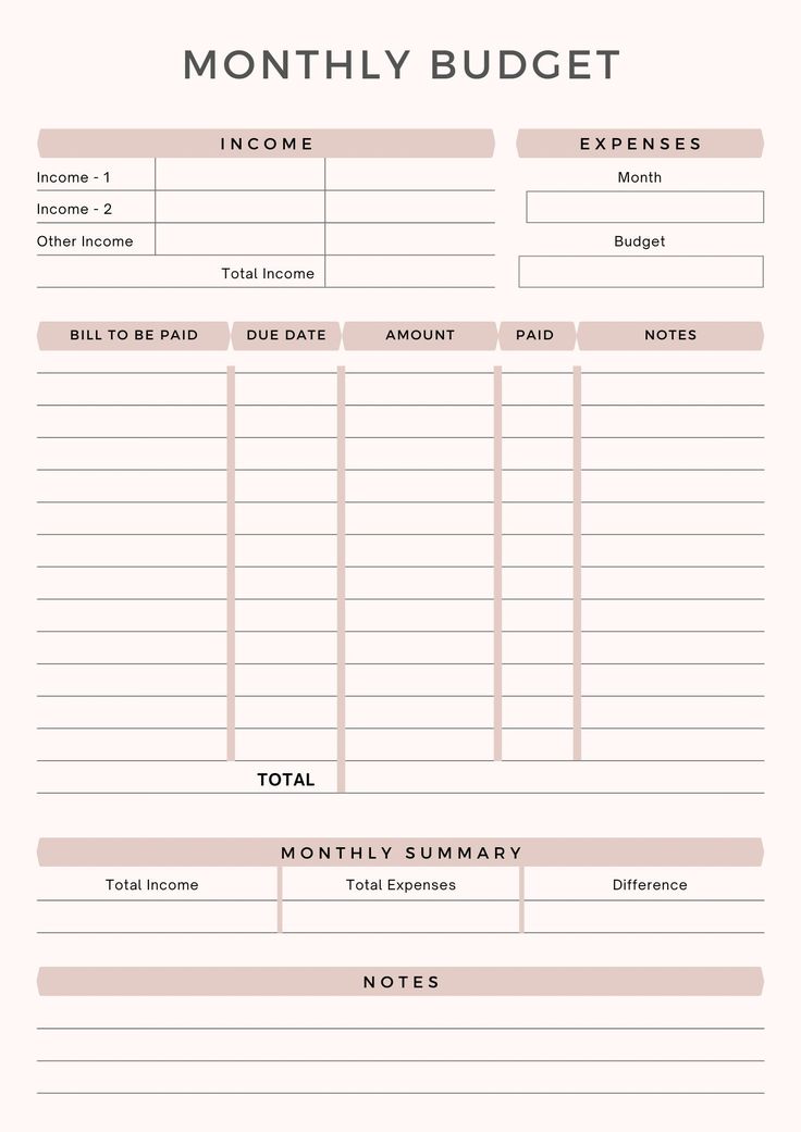 Printable Monthly Budget Planner Sheet, Monthly Income &  Expense ...