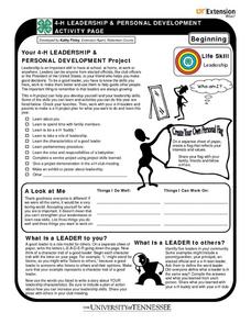 4-H Leadership &  Personal Development Activity Page Worksheet for ...