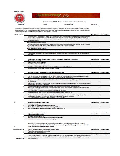 personal fitness merit badge worksheet answers