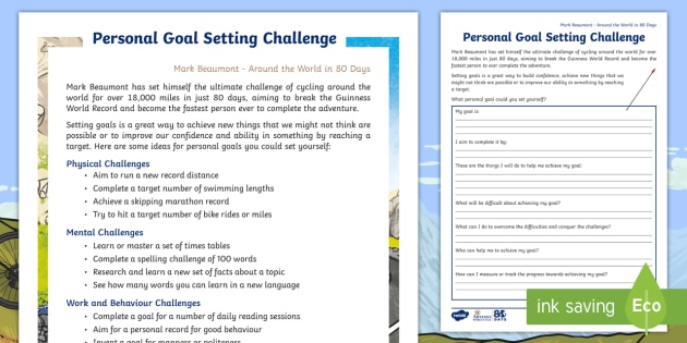 FREE! - Around the World in 80 Days Worksheets | Goal Setting