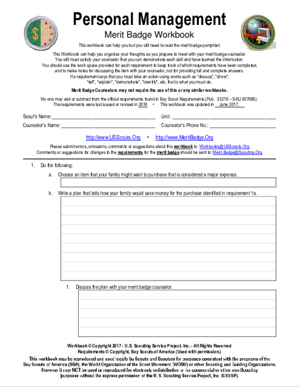 PDF) Personal Management Merit Badge Workbook | Peyton Lamb ...