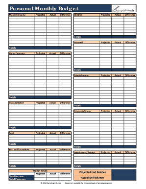 personal monthly budget worksheet