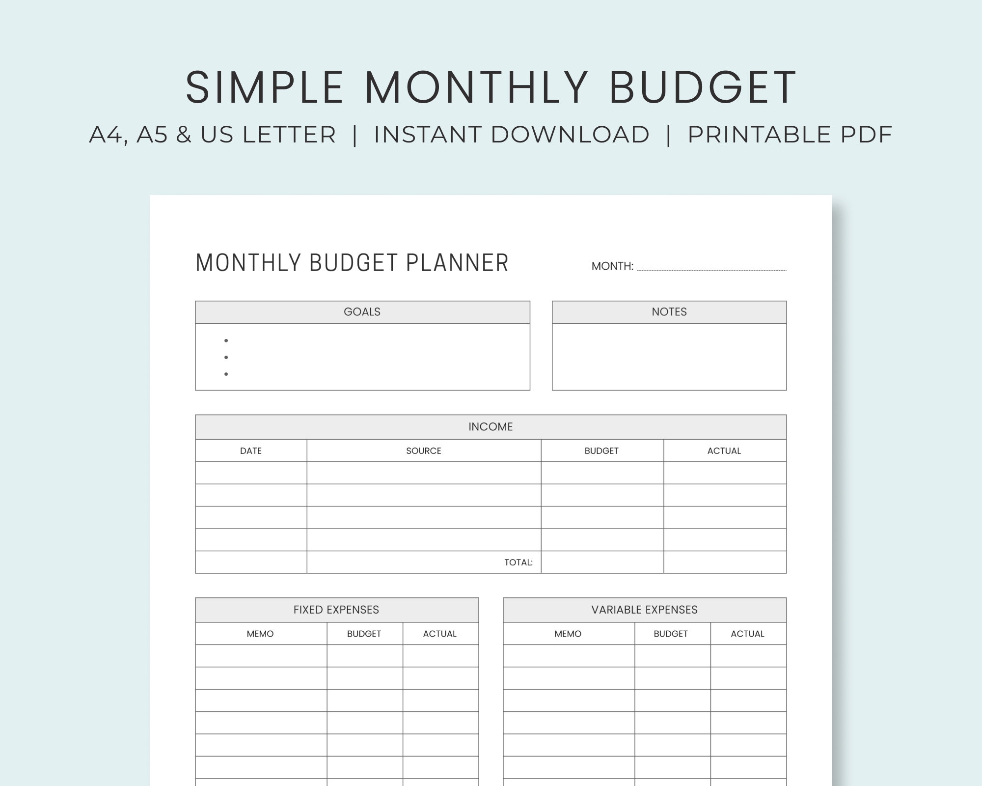 personal monthly budget worksheet