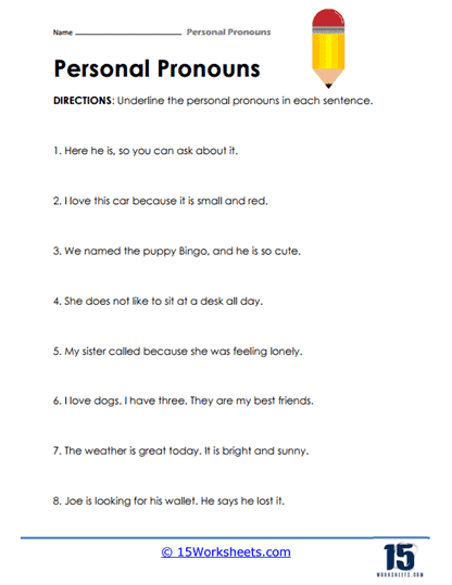 personal pronoun worksheet pdf