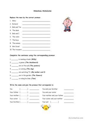 personal pronouns worksheet pdf