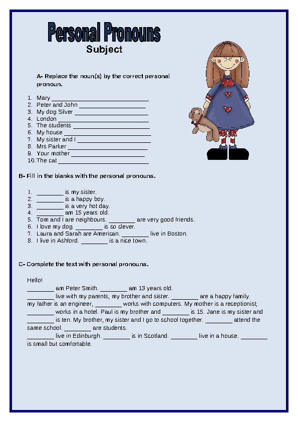 personal pronouns worksheet