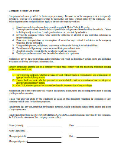 personal use of company vehicle worksheet