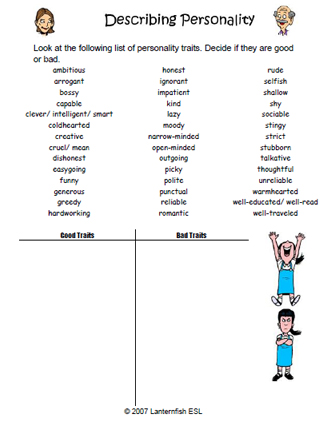 personality worksheet
