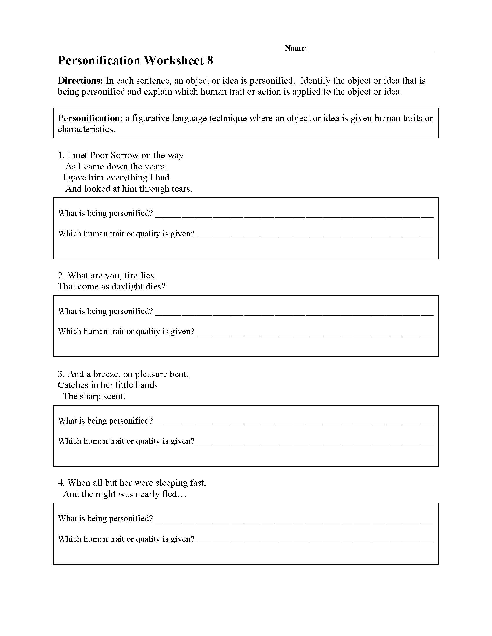 Personification Worksheets | Figurative Language Activities