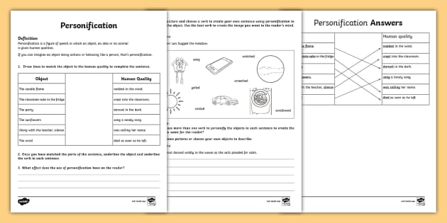 Personification Practice Activity for 6th-8th Grade 
