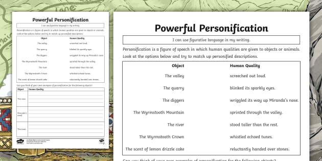 KS2 Powerful Personification Writing Worksheet / Worksheet (KS2 ...