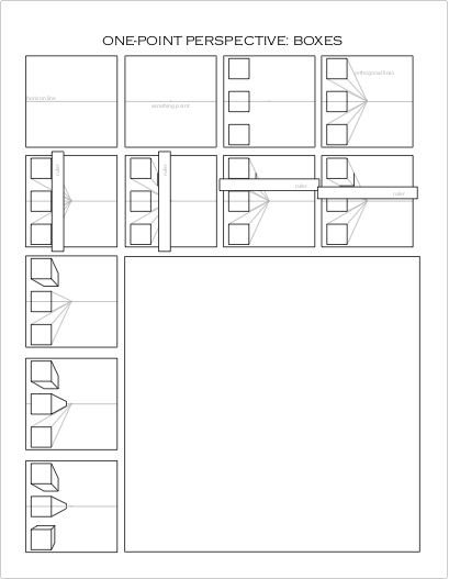 Drawing One-Point Perspective Worksheet: Boxes