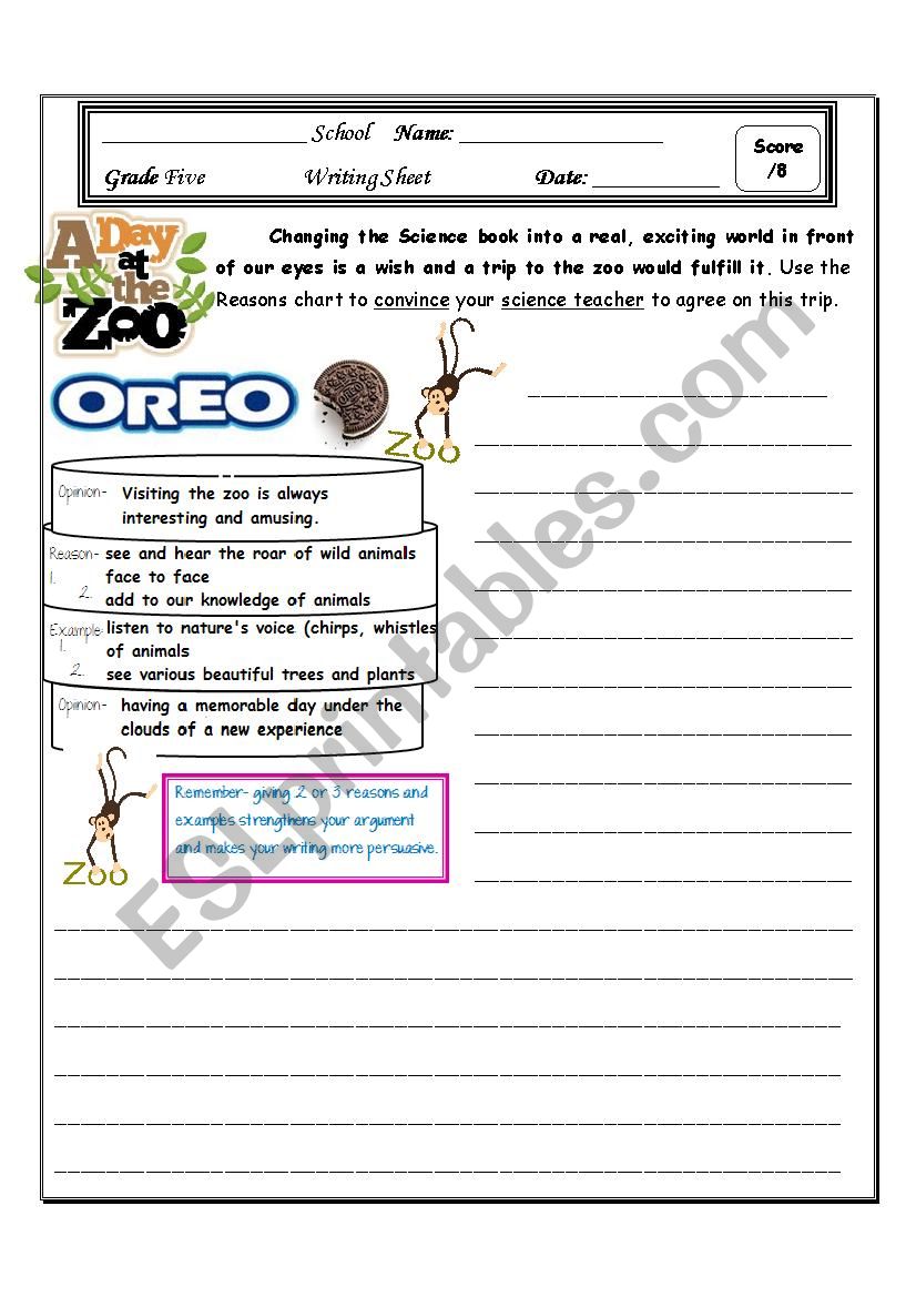 the zoo Persuasive writing - ESL worksheet by menessa