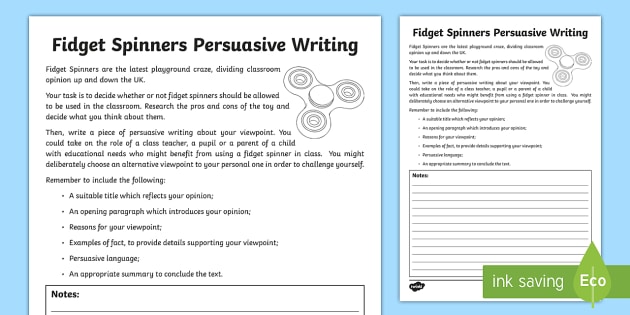Fidget Spinners - Persuasive Writing Year 6 Worksheet